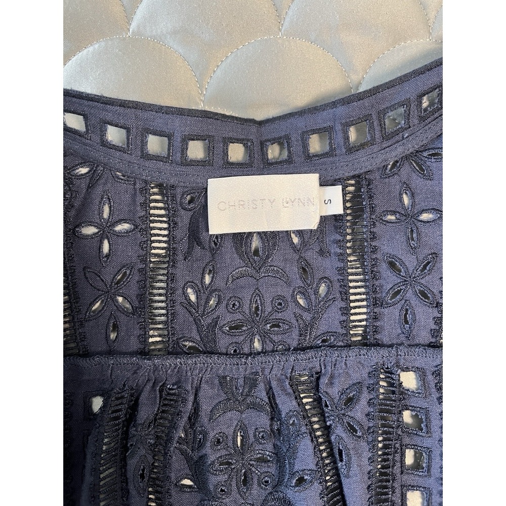 CHRISTY LYNN Lucie Dress in Navy Blue Eyelet *Belt Missing* Sz Small  Western - Picture 5 of 11